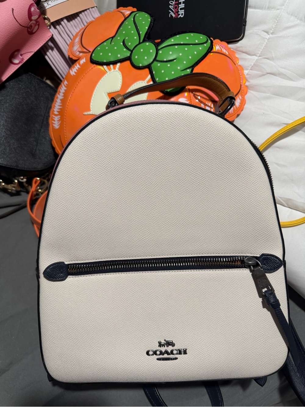 Coach Cream Mini Backpack with Navy Trim